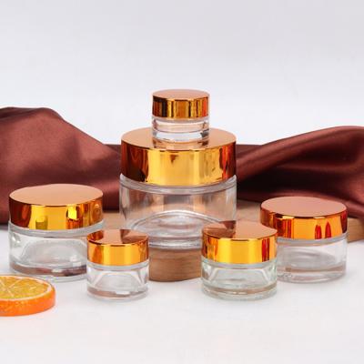 China Personal Care Jar Transparent Portable Cosmetic Glass Sample Cream Bottle Various Capacity Glass Cosmetic Packaging Jar for sale