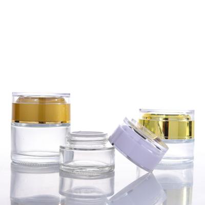 China Personal Care 20g 30g 50g Skin Care Cosmetic Cream Cream Clear Glass Jar With Plastic Lid for sale