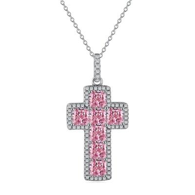 China 2022 CLASSIC 2022 Ice Cut Diamond Inlaid 8A High Carbon Diamond Cross S925 Mosant Square Stone Diamond Pendant Necklace for sale