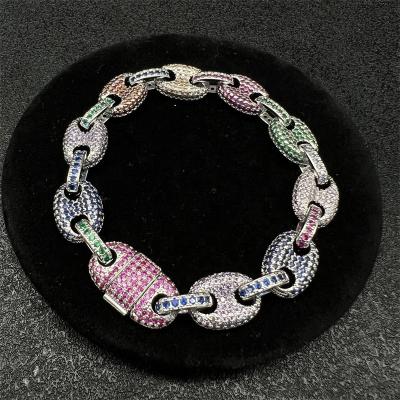 China 2022 Brand New Hiphop Men Ladies Cuban Charm Colorful Chain Bracelet Paved Miami Jewelry for sale