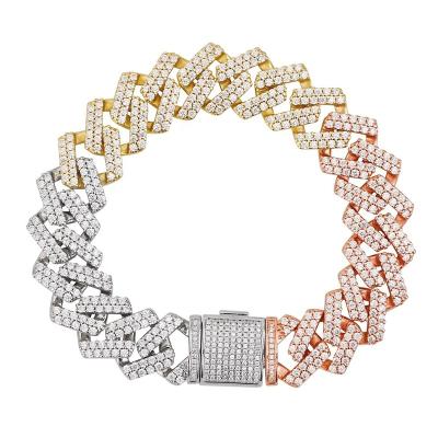 China 2022 Miami Mix Three Colors Miami Bracelet Women's Cuban Claw Chain Hip Hop Jewelry Brand New Rhinestone Silver Square for sale