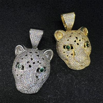 China 2022 Brand New Hyperbole Animal Leopard Necklace Gold Glitter Zircon Mens Hip Hop Stone Key Pendant Jewelry for sale