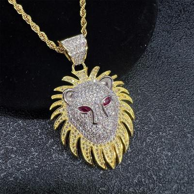 China 2022 New Hyperbole Hip Hop Bling Luxury Jewelry Iced Out Cuban Chain Micro Cube Lion Head Pendant Best For Men for sale