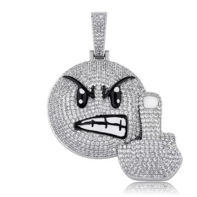 China 2022 Trend Hyperbole 2022 New Zircon Middle Finger Men's Angry Round Pendant Necklace Men's Face Hip Hop Rock Jewelry for sale