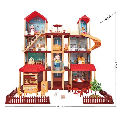 China Large DIY TOY Plastic Doll Room With Slide And Light Dollhouse Furniture Kids Girl Toys Set Wholesale Dollhouse For Girls for sale