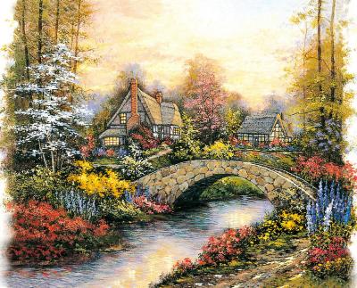 China GZ249- 40*50 Modern Handmade Beautiful Landscape Diamond Painting On Canvas For River Bridge Model for sale