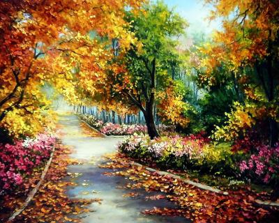 China GZ692- 40*50 Impressionist fabric autumn path art painting diy diamond painting by numbers for sale