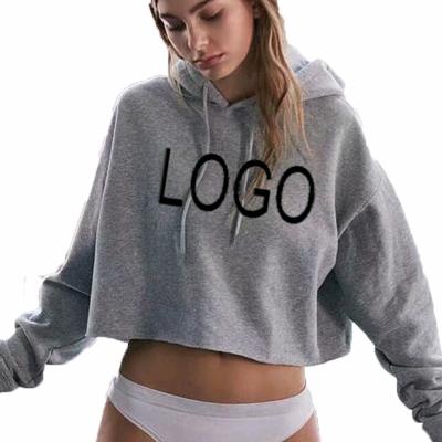 China Anti-pilling custom fashion oversized girls plain cropped top hoodie printed blank pullover crop hoodie women for sale