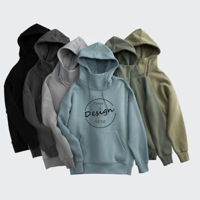 China JL Anti-Wrinkle Plain Color Mens High Neck Hoodies Pullover Hoodies Custom Graphic Sweatpants And Hoodie Set Unisex for sale