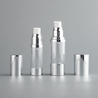 China 15ml 30ml 50ml Cosmetic Silver Loiton Airless Pump Bottles Refillable Sunscreen Gel Makeup Foundation Containers for sale