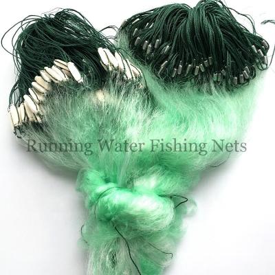 China Monofilament Nylon Three Layer Fishing Net Gillnet With Lead And Float Rope All Sizes Exportable for sale