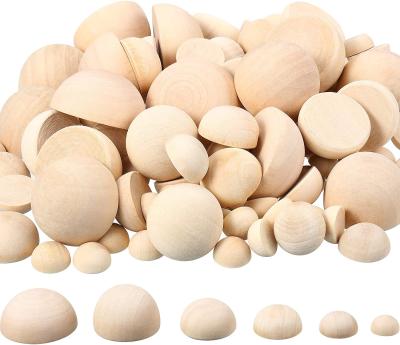 China Natural Unfinished Wooden Beads Split Half of Log Balls for Craft Painting for sale