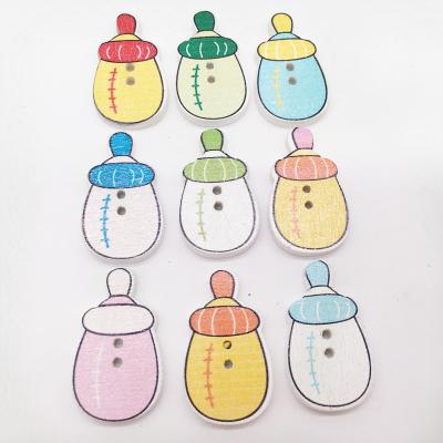 China Dry Cleaning 2 Holes 100PC Small Buttons Wooden Cartoon Care Bottle Model Painted Buttons Environmental for sale