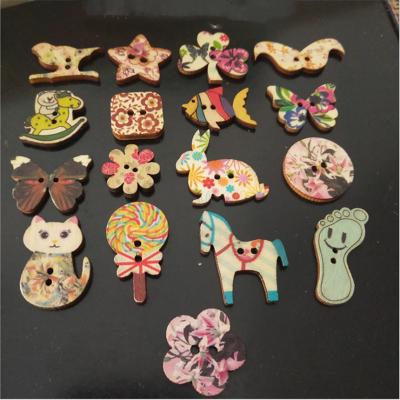 China Dry Cleaning 100 Pcs Butterfly Fish Horses With Various Shapes DIY Handmade Wooden Buttons for sale