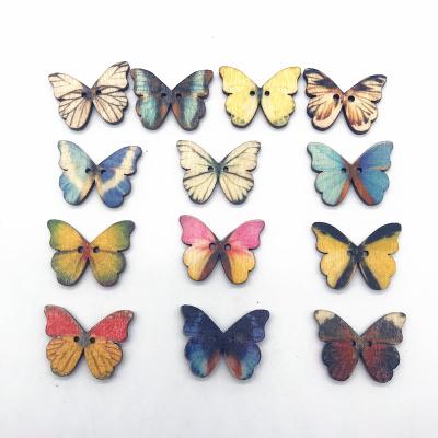 China Dry Cleaning 50 Pcs 2 Colored Holes Mixed Butterfly Wood Button For Sewing DIY Scrapbooking Craft Clothing Accessories for sale