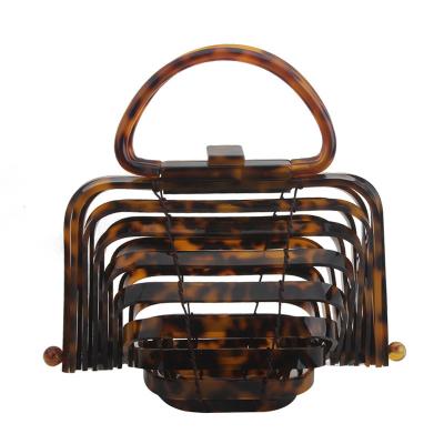 China New Fashion Brand Hollow Out Sandy Beach Vacation Bag Purse Box Bamboo Weaving Acrylic Clutch Evening Bags for sale