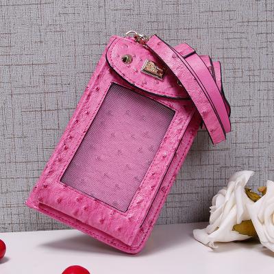 China Fashion Ostrich mobile cell phone phone wallet bag genuine leather phone bag with long strap for sale