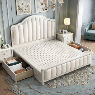 China American solid wood bed double bed 1.8m master bedroom modern simple European wedding soft bag light luxury bed for sale