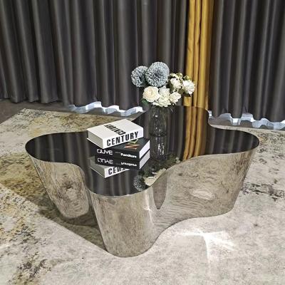 China 2022 Manufacturer Promotions silver table Modern Inlay Bone Stainless Steel  mirrored Coffee Table for sale