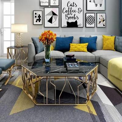 China Northern Europe metal marble coffee table Rock slab coffee and tv table living room coffee table marble for sale