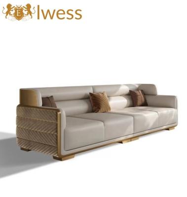 China Modern light luxury leather sofa living room combination high-end high-end three seat lounge sofa for sale