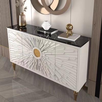 China Italian style light luxury porch cabinet villa decorative storage solid wood wine cabinet marble side cabinet for sale