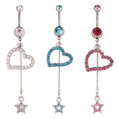 China FASHIONABLE Exquisite Body Cutout Jewelry Women Stainless Steel Belly Button Ring Navel Piercing Studs Heart Star Pendant Tassel for sale