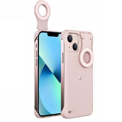 China Newest Design 2022 Portable Shockproof Selfie Light Hard PC Folding Smart LED Ring Cover Phone Case For iPhone 13 12 for sale