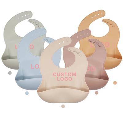 China Wholesale Multi Color Antibacterial BPA Free Printed Easily Clean Soft Waterproof Cloth Logo Silicone Baby Bibs For Catcher for sale