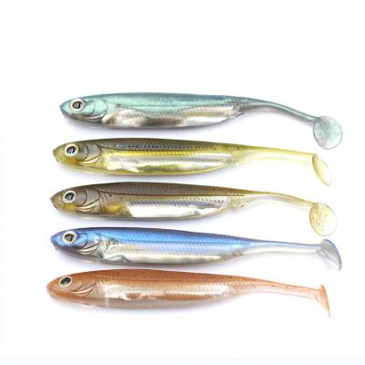 China Vivid Fish Action Color Lure 5pcs/bag PVC Artificial Soft Swimbait Swimming Soft Worm Real Custom Size T Tail Lures Silicone Bait for sale