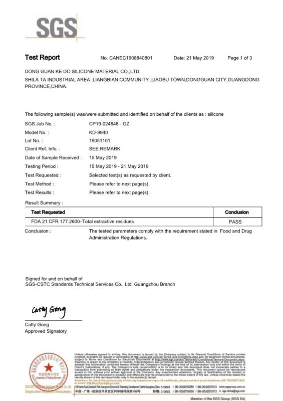 Food and Drug Administration Regulations - Dongguan Kedo Silicone Material Co., Ltd.