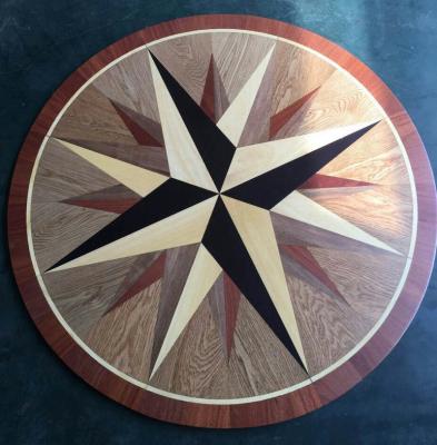 China Rose Design Hardwood Medallion Wood Wind Compass Inlay Flooring Contemporary Brass Inlay Wooden Parquet Design for sale