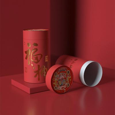 China Cylindrical Cylinder Gift Packaging Paper Tube Biodegradable Chinese Red Candy Coffee Tea Box For Food for sale