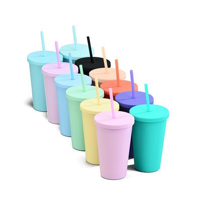 China Wholesale Reusable Minimalist Double 16Oz Wall Colored Matte Black Plastic Bulk Cold Acrylic Drink Tumbler Cups With Lid And Straw for sale