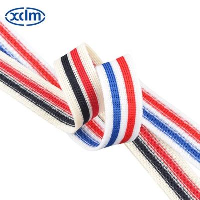 China High tenacity two color ribbon stripes, colorful textile belts, decorative knitting belts and polyester jacquard woven belts for sale