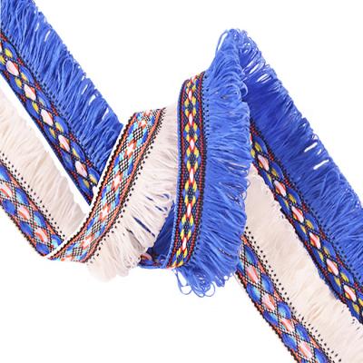 China Custom Jacquard Polyester Textile Ribbon Viable Lace Fabric Tassel Lace Ribbon Garment Accessories for sale