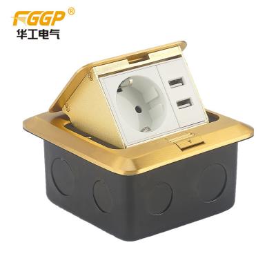 China 16A Brass Golden Floor Outlet Box Usb Pop Up CE Electrical Sockets for sale