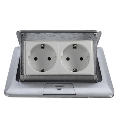 China Popular Silver EU Plug Pop Up Double Floor Socket / 2 Gang Power Socket for sale