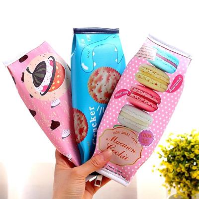 China Free Shipping Peculiar Large Capacity Bag PU Simulation Biscuit Pencil Case PU Stationery Pen Box for sale