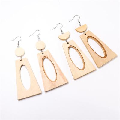 China FASHIONABLE original retro personality exaggerated earrings wooden geometric female temperament ear jewelry wild wholesale for sale