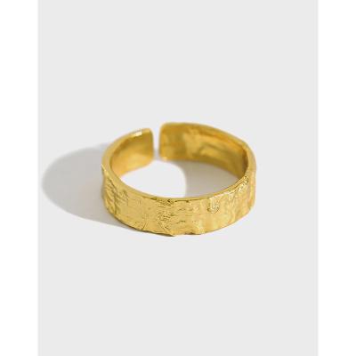 China CLASSIC Sterling Silver S925 Concave Surface Gold And Convex And Silver Foil Grain Aperture Ring Ins Female for sale