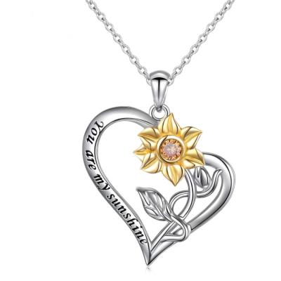 China Europe and America S925 Sterling Silver Two Tone Sunflower Pendant with Diamonds Shape Jewelry Necklace Jewelry for sale