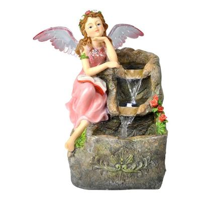 China Europe Resin Angel Waterfall LED Garden Boy Girl Stone Solar Water Fountain for sale