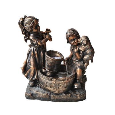 China Europe Resin Angel Waterfall LED Stone Solar Garden Water Fountain for sale