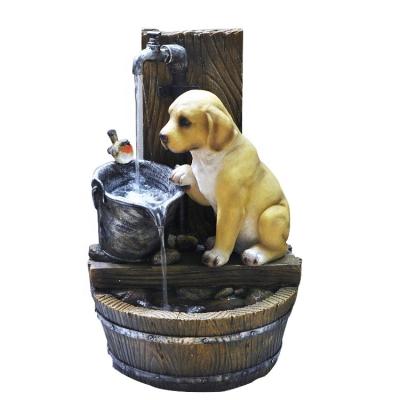 China Europe Sale Resin Dog Lawn Garden Hot Water Fountain for sale