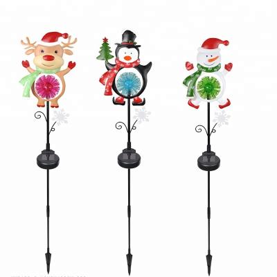 China Solar Iron Deer Penguin Snowman Christmas Metal Stake Lights Outdoor Party Favors Decoration for sale