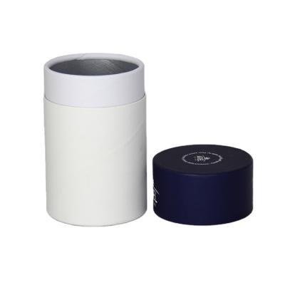 China Food Cylindrical Decorative Cardboard Tube White Paper Cans Packaging With Blue Lids For Flower Tea Powder for sale