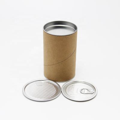 China Recyclable Food Grade Cylinder Coffee Paper Airtight Tube Packaging Kraft Paper Can With Aluminum Lid for sale