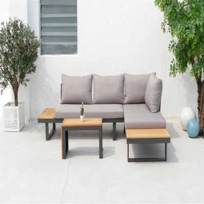 China Outdoor Modern Living Room Garden Sofa Set Aluminum Frame Wooden Corner Furniture Outdoor Sofa Set for sale