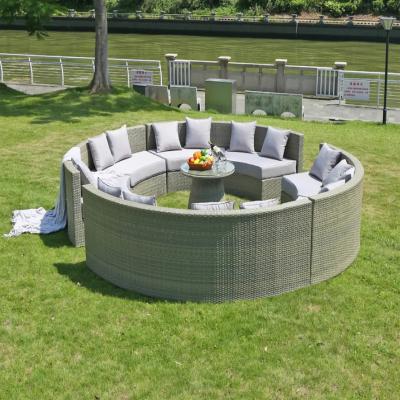 China Modern Round Shaped Wicker Sofa Set Couch Rattan Outdoor Sofa Set Balcony Patio Furniture for sale